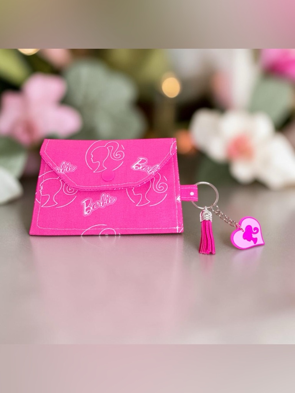 Barbie Inspired Bright Pink Logo Card Holder with Tassel Keyring